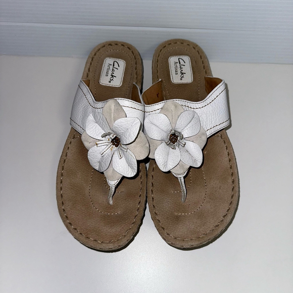 Clarks Artisan Flower Top Sandals LEATHER Clogs Mules Sandals Shoes Women SZ 11 - Picture 8 of 11